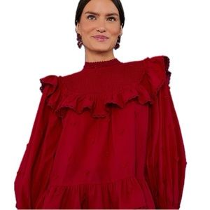 FARM Rio Red Ruffled Blouse